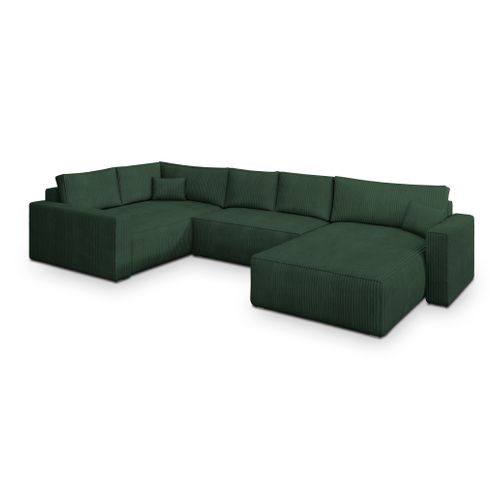 Canapé D'angle Velami Vert En Velours Côtelé Avec Fonction De Couchage