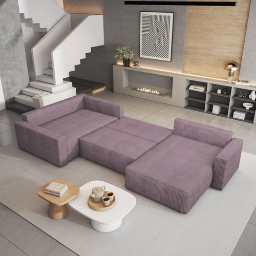 Canapé D'angle Velami Violet En Velours Côtelé Avec Fonction De Couchage