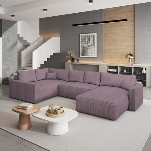 Canapé D'angle Velami Violet En Velours Côtelé Avec Fonction De Couchage
