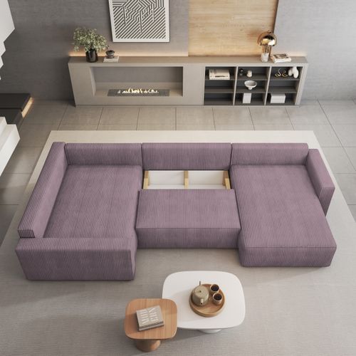 Canapé D'angle Velami Violet En Velours Côtelé Avec Fonction De Couchage