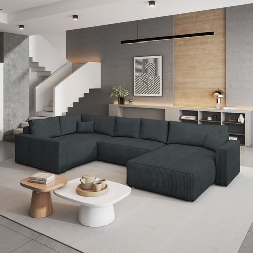 Canapé D'angle Velami Gris En Velours Côtelé Avec Fonction De Couchage