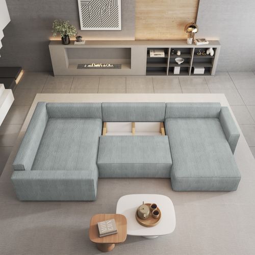 Canapé D'angle Velami Gris Clair En Velours Côtelé Avec Fonction De Couchage