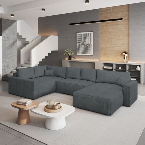 Canapé D'angle Velami Gris En Velours Côtelé Avec Fonction De Couchage