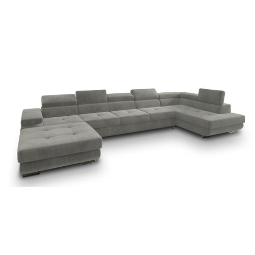 Canapé D'angle Toriva Gris Clair En Velours Avec Fonction De Couchage