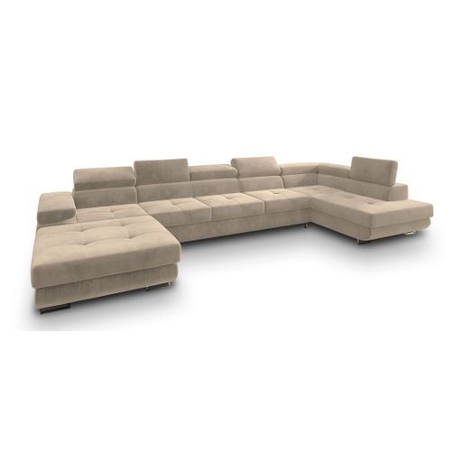 Canapé D'angle Toriva Crème En Velours Avec Fonction De Couchage