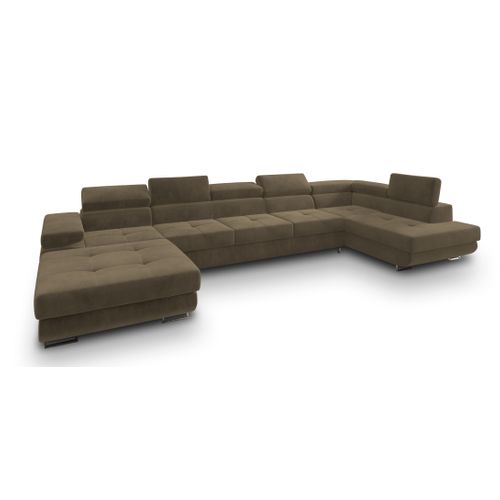 Canapé D'angle Toriva Beige En Velours Avec Fonction De Couchage