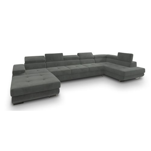 Canapé D'angle Toriva Gris En Velours Avec Fonction De Couchage