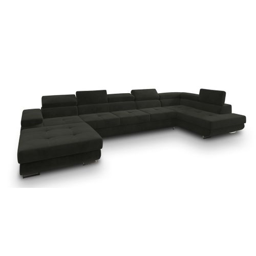 Canapé D'angle Toriva Noir En Velours Avec Fonction De Couchage