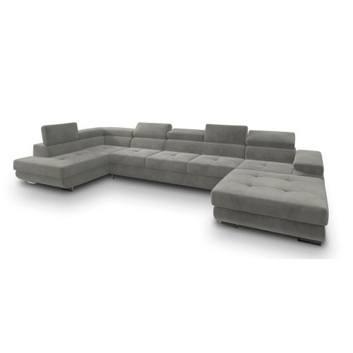 Canapé D'angle Toriva Gris Clair En Velours Avec Fonction De Couchage