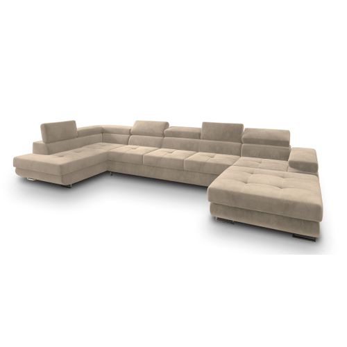 Canapé D'angle Toriva Crème En Velours Avec Fonction De Couchage