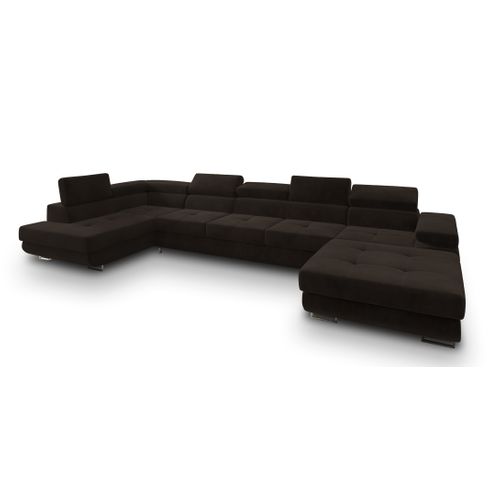 Canapé D'angle Toriva Marron En Velours Avec Fonction De Couchage