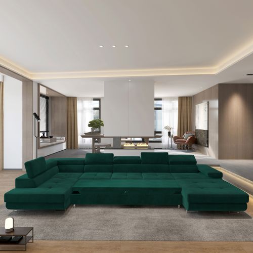 Canapé D'angle Toriva Vert Sapin En Velours Avec Fonction De Couchage