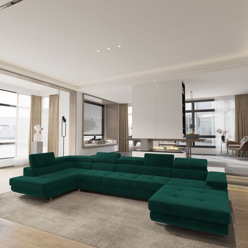 Canapé D'angle Toriva Vert Sapin En Velours Avec Fonction De Couchage