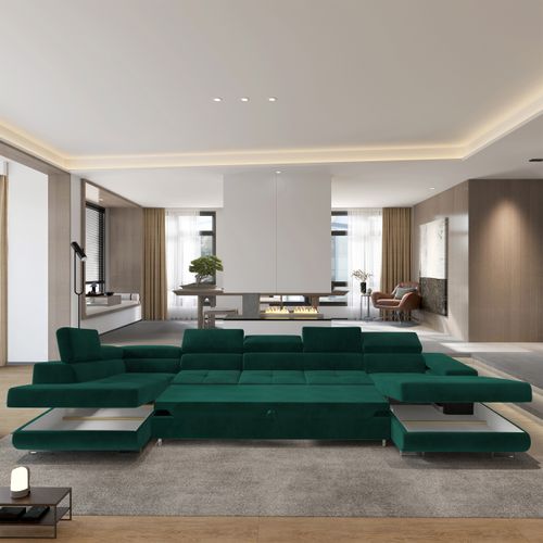 Canapé D'angle Toriva Vert Sapin En Velours Avec Fonction De Couchage