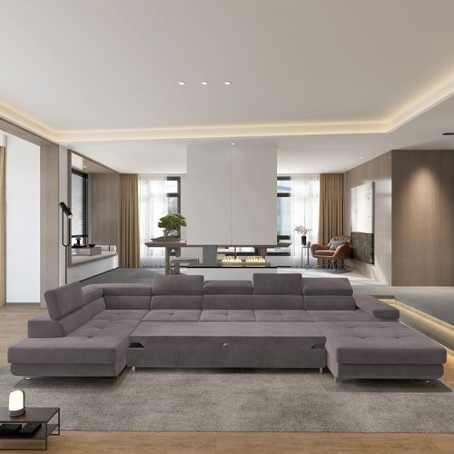 Canapé D'angle Toriva Violet En Velours Avec Fonction De Couchage