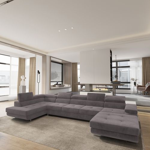 Canapé D'angle Toriva Violet En Velours Avec Fonction De Couchage