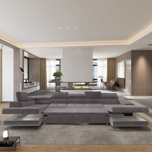 Canapé D'angle Toriva Violet En Velours Avec Fonction De Couchage