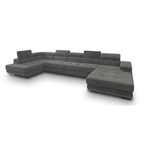 Canapé D'angle Toriva Gris En Velours Avec Fonction De Couchage