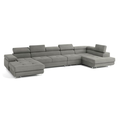 Canapé D'angle Velora Gris Clair En Velours Avec Fonction De Couchage