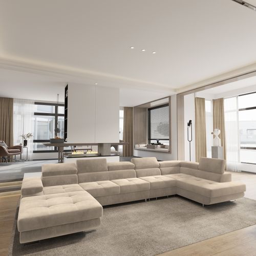 Canapé D'angle Velora  Crème En Velours Avec Fonction De Couchage