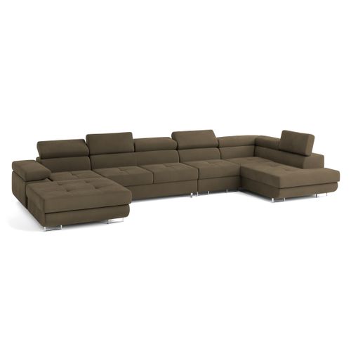 Canapé D'angle Velora  Beige En Velours Avec Fonction De Couchage