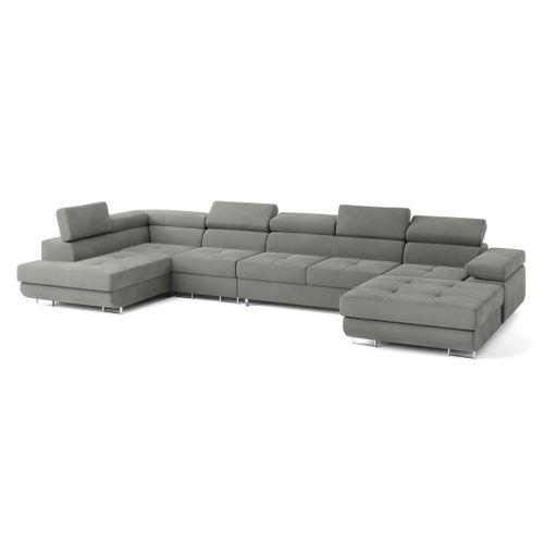 Canapé D'angle Velora Gris Clair En Velours Avec Fonction De Couchage