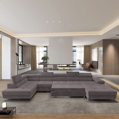 Canapé D'angle Velora Violet En Velours Avec Fonction De Couchage