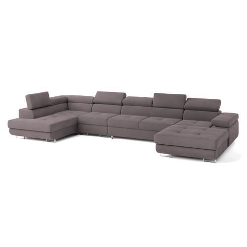 Canapé D'angle Velora Violet En Velours Avec Fonction De Couchage