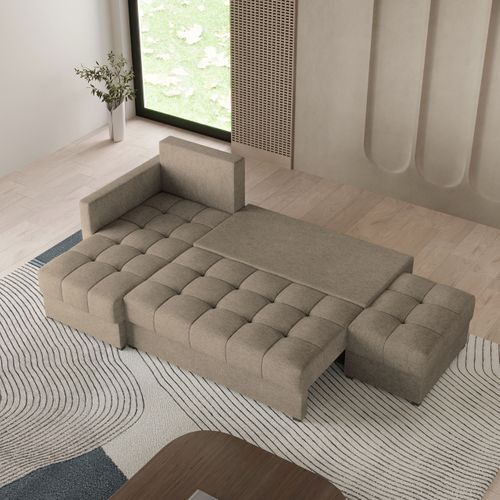 Canapé D'angle Lumari Marron En Tissu Texturé Avec Fonction De Couchage
