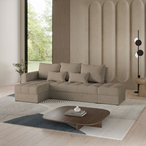 Canapé D'angle Lumari Marron En Tissu Texturé Avec Fonction De Couchage