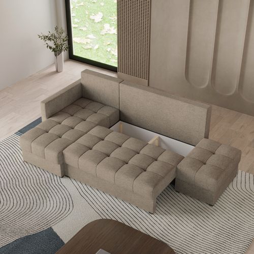 Canapé D'angle Lumari Marron En Tissu Texturé Avec Fonction De Couchage