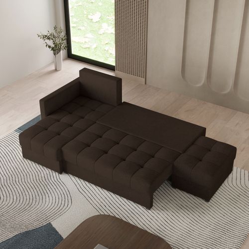 Canapé D'angle Lumari Marron En Tissu Texturé Avec Fonction De Couchage