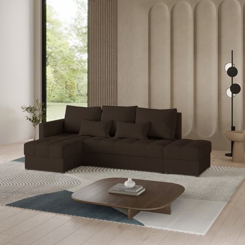 Canapé D'angle Lumari Marron En Tissu Texturé Avec Fonction De Couchage