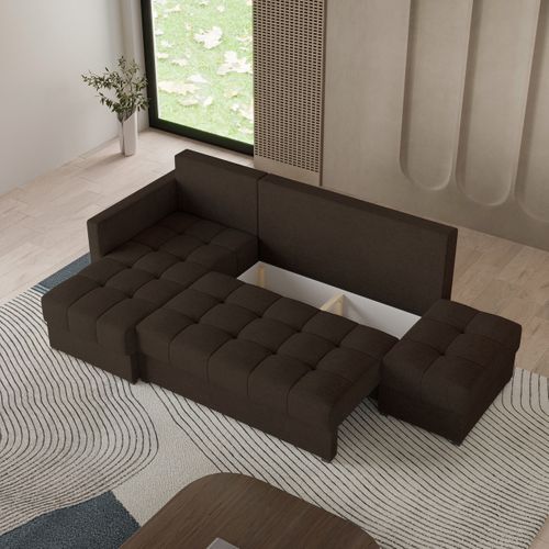 Canapé D'angle Lumari Marron En Tissu Texturé Avec Fonction De Couchage