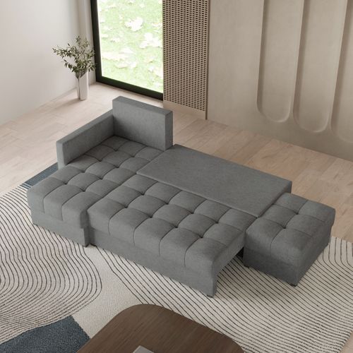 Canapé D'angle Lumari Gris En Tissu Texturé Avec Fonction De Couchage
