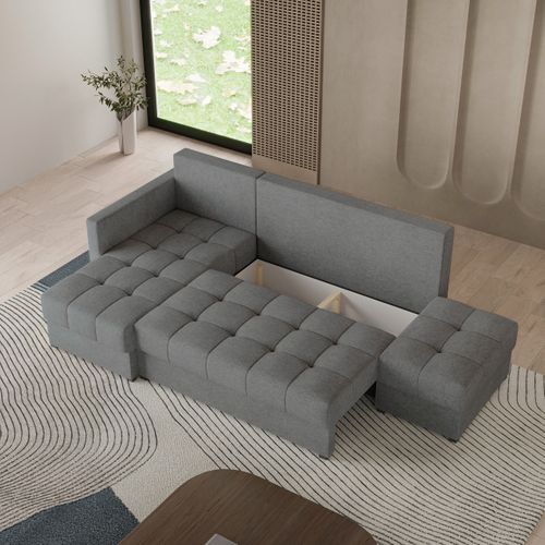 Canapé D'angle Lumari Gris En Tissu Texturé Avec Fonction De Couchage