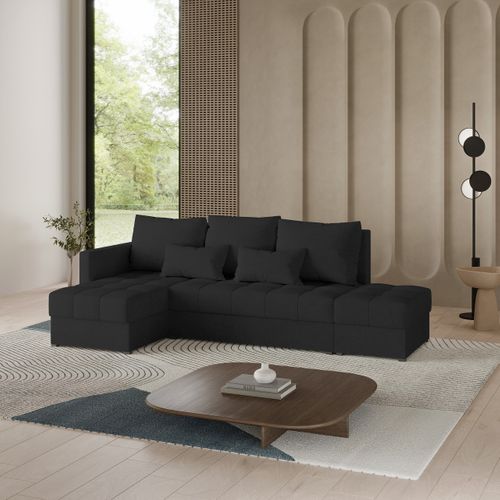 Canapé D'angle Lumari Noir En Tissu Texturé Avec Fonction De Couchage