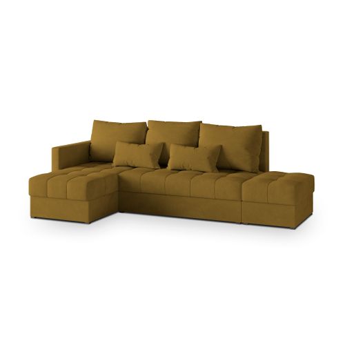 Canapé D'angle Lumari Jaune En Peluche Avec Fonction De Couchage