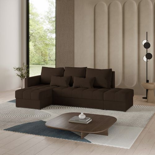 Canapé D'angle Lumari Marron En Peluche Avec Fonction De Couchage