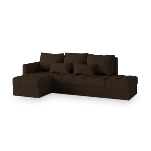 Canapé D'angle Lumari Marron En Peluche Avec Fonction De Couchage