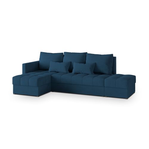 Canapé D'angle Lumari Bleu En Peluche Avec Fonction De Couchage