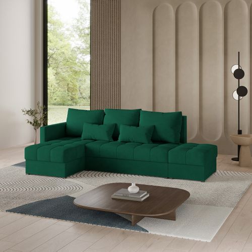 Canapé D'angle Lumari Vert Sapin En Peluche Avec Fonction De Couchage