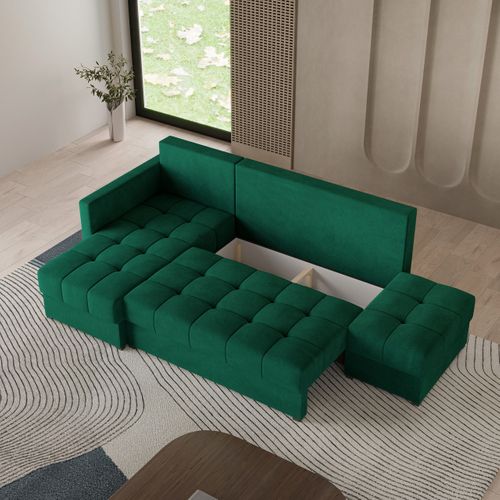 Canapé D'angle Lumari Vert Sapin En Peluche Avec Fonction De Couchage