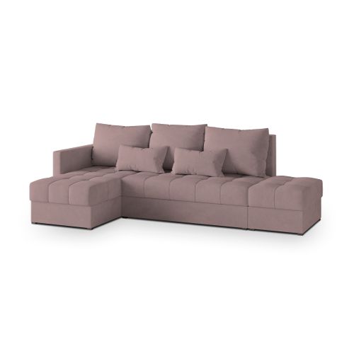Canapé D'angle Lumari Rose En Peluche Avec Fonction De Couchage