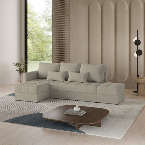 Canapé D'angle Lumari Beige En Peluche Avec Fonction De Couchage
