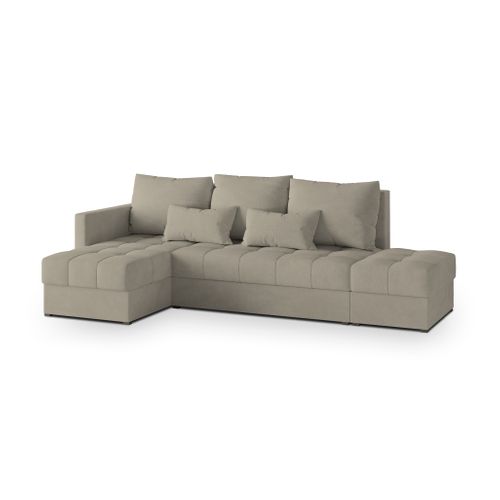 Canapé D'angle Lumari Beige En Peluche Avec Fonction De Couchage