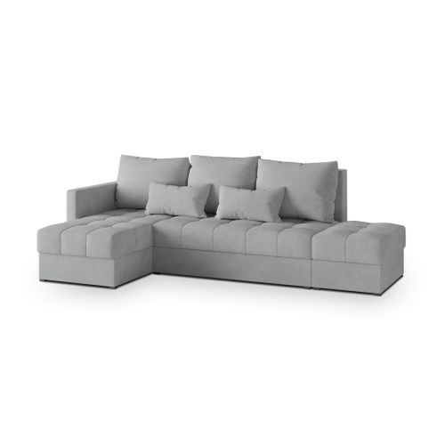 Canapé D'angle Lumari Gris Clair En Peluche Avec Fonction De Couchage