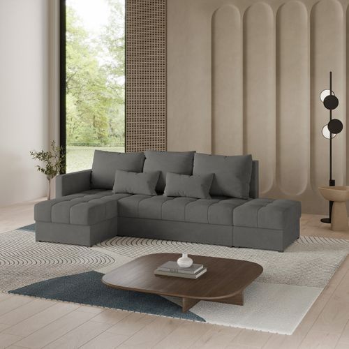 Canapé D'angle Lumari Gris En Peluche Avec Fonction De Couchage