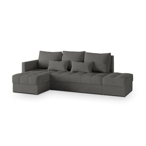 Canapé D'angle Lumari Gris En Peluche Avec Fonction De Couchage