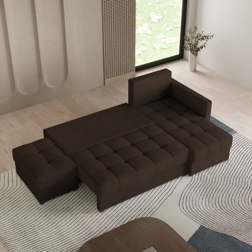 Canapé D'angle Lumari Marron En Tissu Texturé Avec Fonction De Couchage